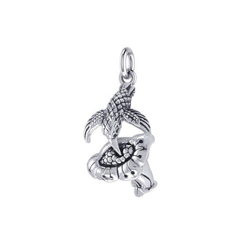 Hummingbird Suspended in Flight and Sweet Flowers Nectar Shimmering in Sterling Silver Charm TCM632 - Jewelry